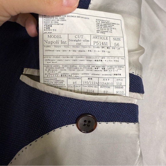 Suitsupply Napoli Jacket Size 46 US Slim Straight Cut Navy Blue 100% Wool - Picture 3 of 8